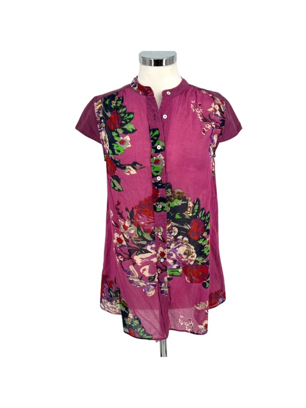 Soft Surroundings Bouquet of Roses Floral Short Sleeve Tunic Purple Size Small